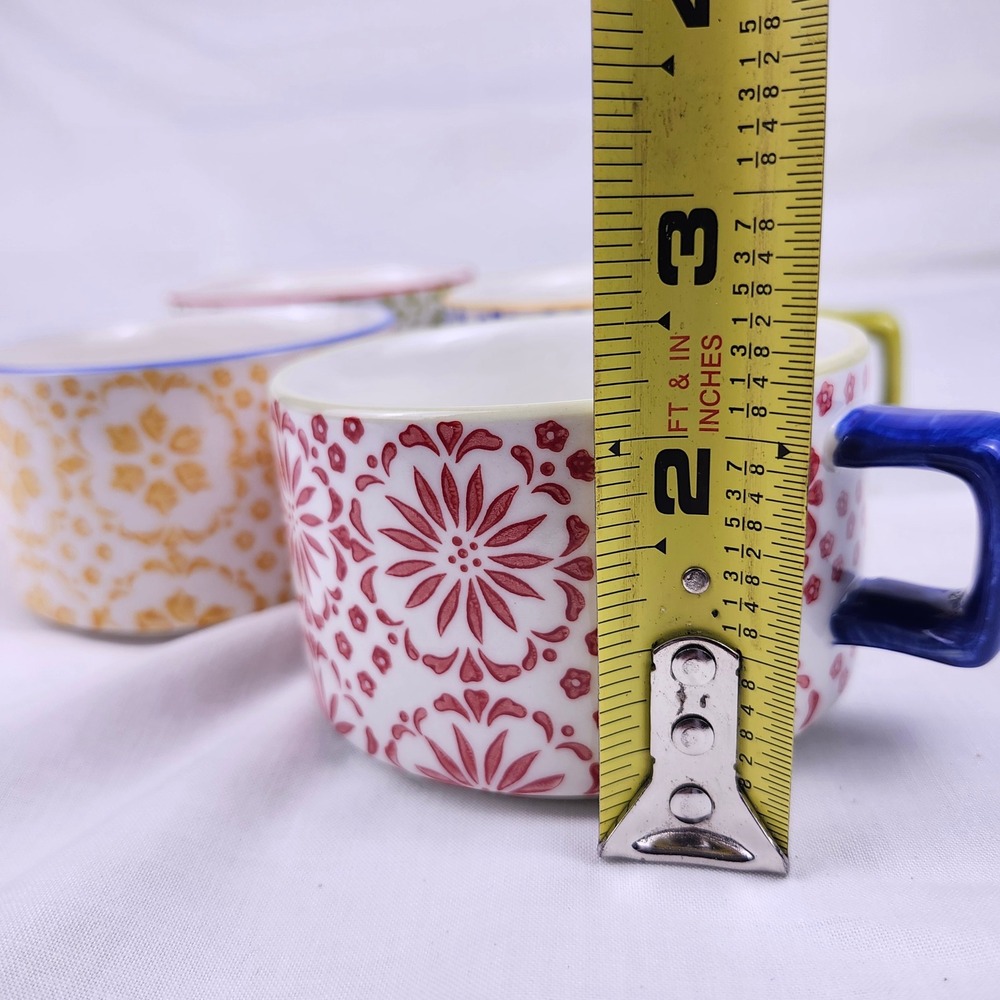 Pier 1 Imports Coffee Mugs Set of 4 Multicolor Floral Hand‎ Painted Stoneware - Picture 10 of 11